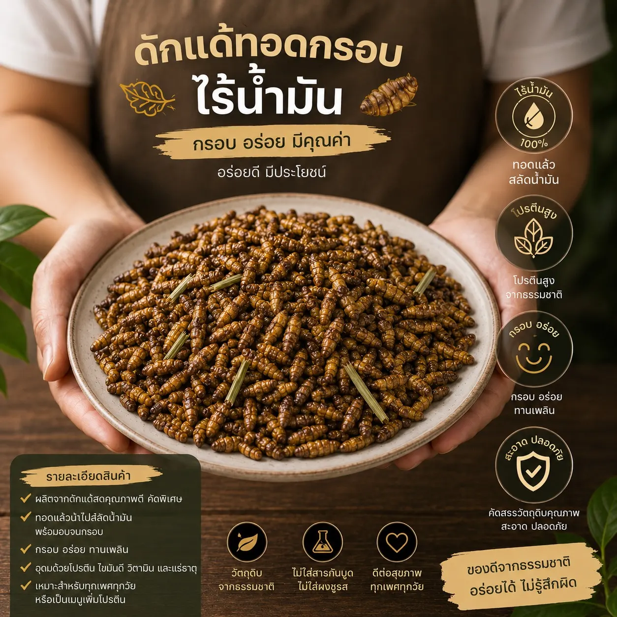 ดักแด้ทอดกรอบไร้น้ำมันจาก Oemfoods